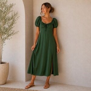 Baltic Born Cadence Dress Womens Large Midi Milkmaid Square Neck Puff Sleeve